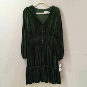Taylor Dress Green Velvet Smocked Fit&flare Tiered Holiday Whimsigoth Women 16